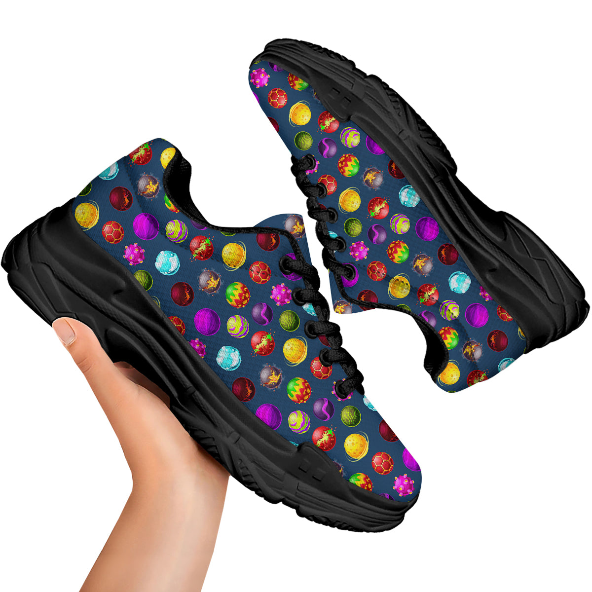 Colorful Galaxy Planets And Space Stars Print Pattern Black Chunky Shoes-grizzshop