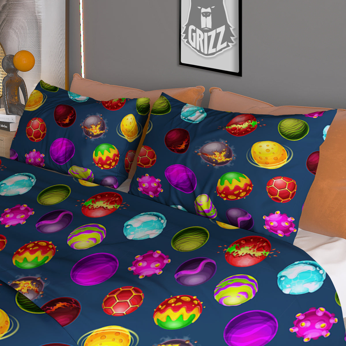 Colorful Galaxy Planets And Space Stars Print Pattern Duvet Cover Bedding Set