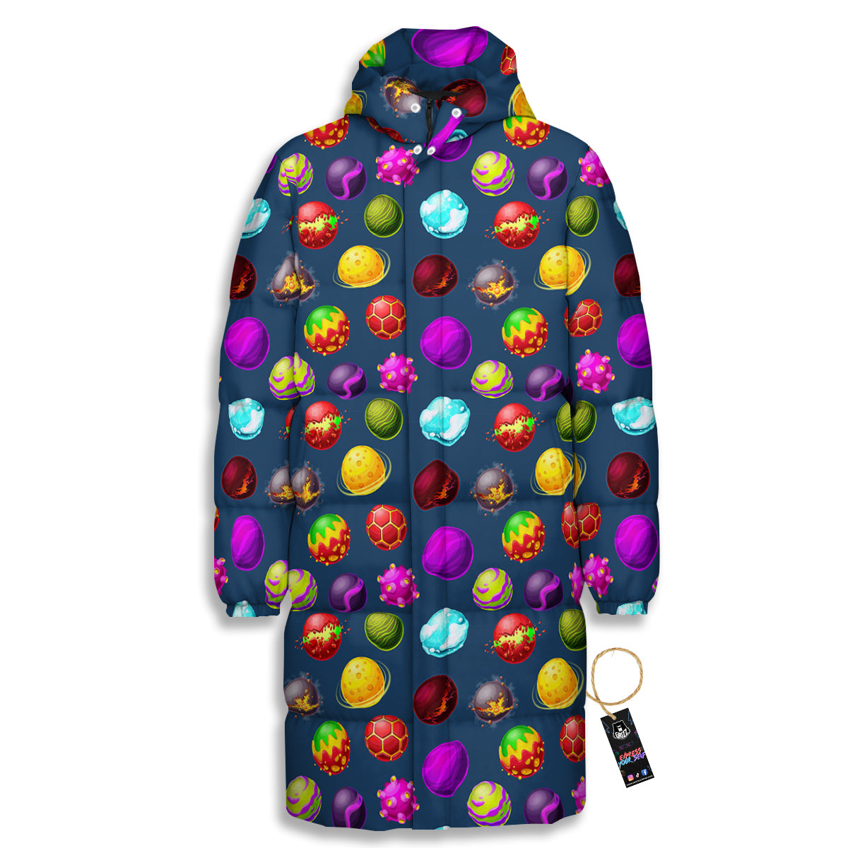 Colorful Galaxy Planets And Space Stars Print Pattern Long Down Jacket