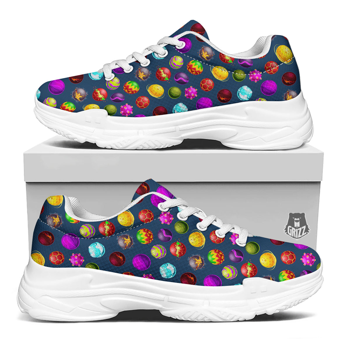 Colorful Galaxy Planets And Space Stars Print Pattern White Chunky Shoes-grizzshop
