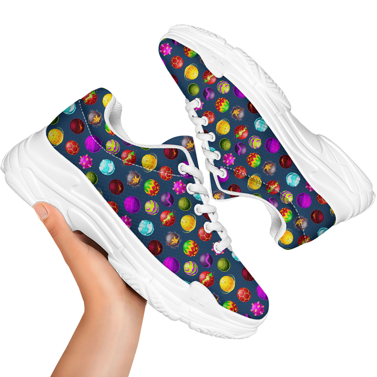 Colorful Galaxy Planets And Space Stars Print Pattern White Chunky Shoes-grizzshop