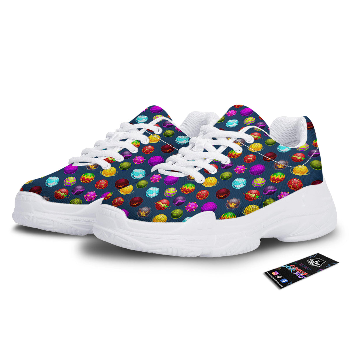 Colorful Galaxy Planets And Space Stars Print Pattern White Chunky Shoes-grizzshop