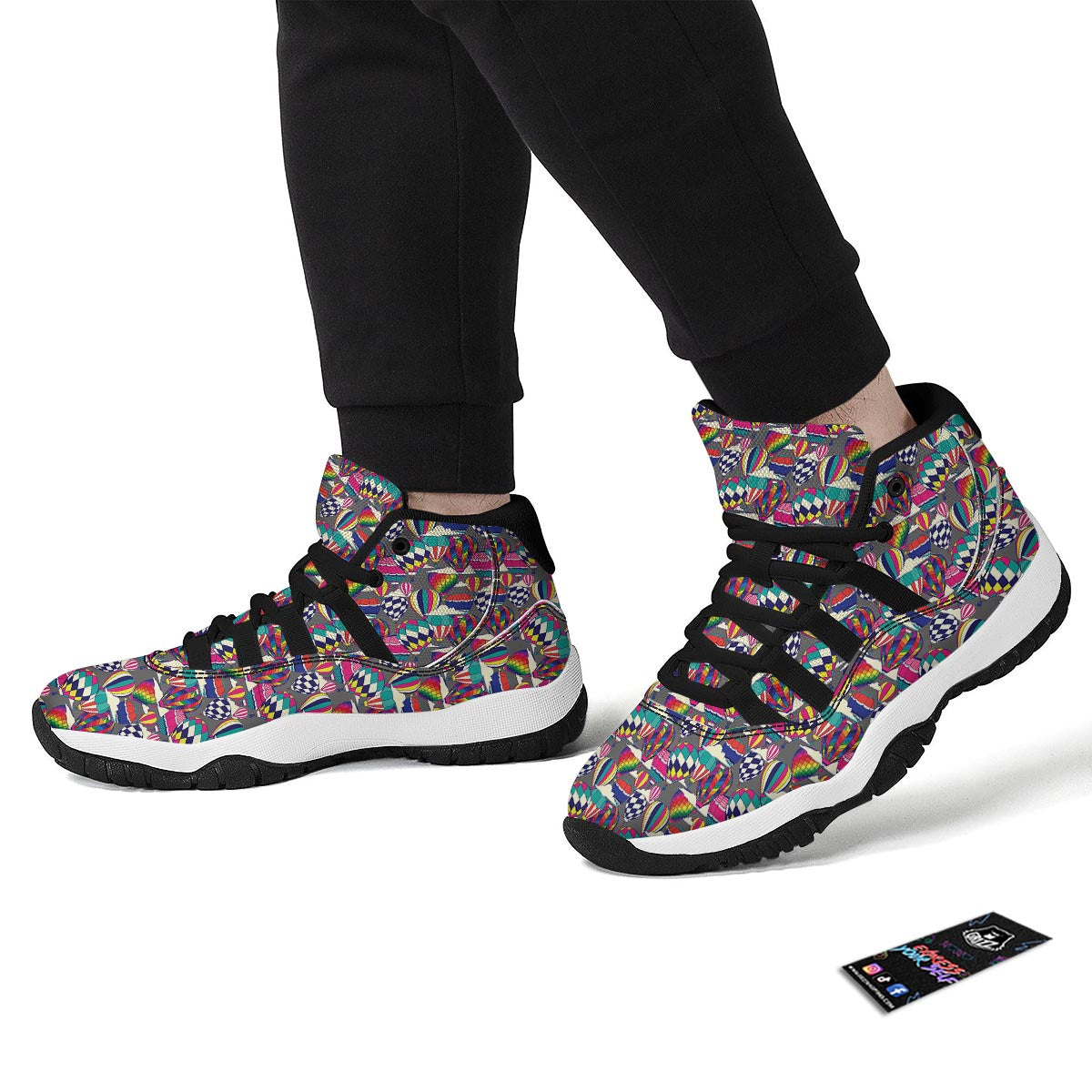 Colorful Hot Air Balloon Pattern Print Black Bball Shoes-grizzshop