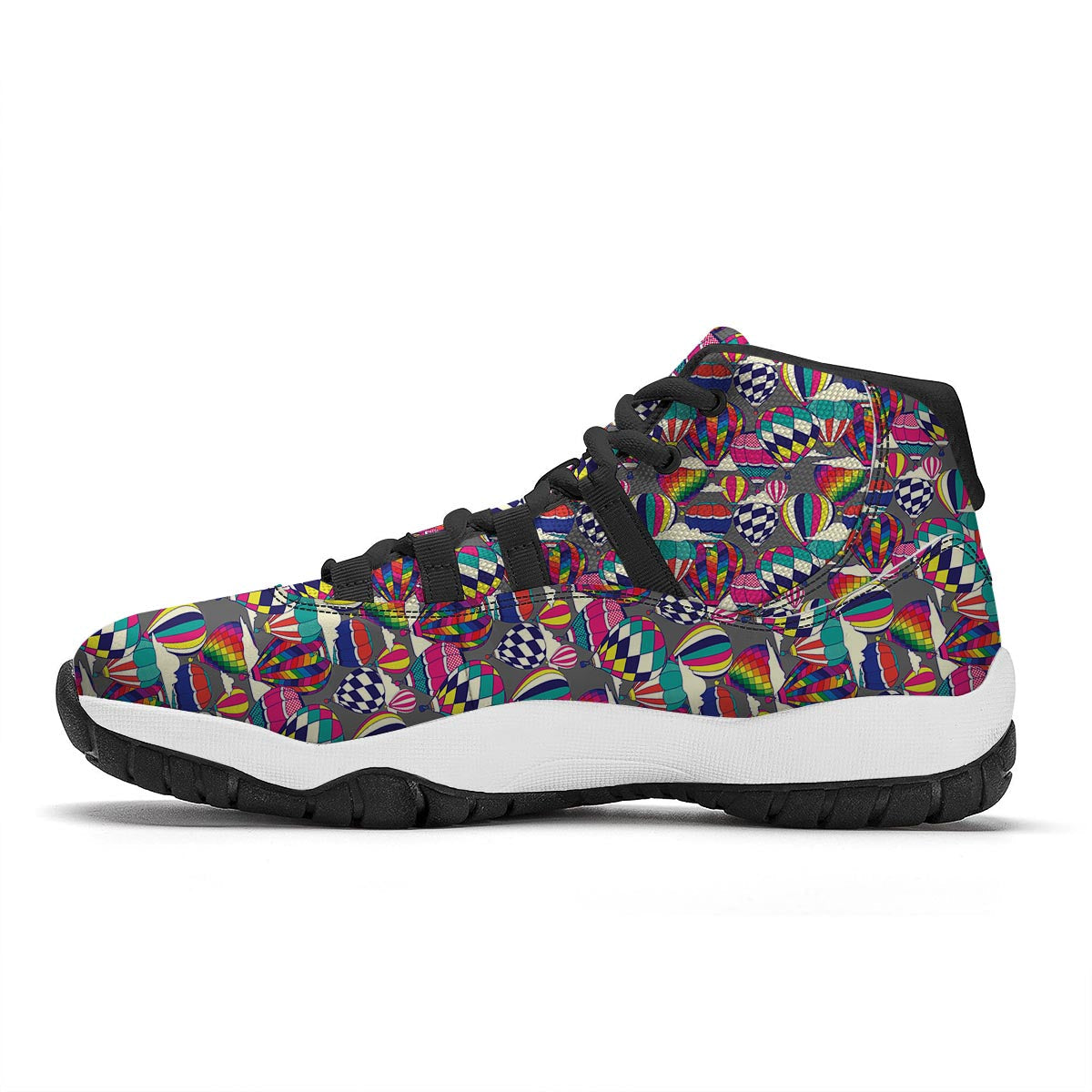 Colorful Hot Air Balloon Pattern Print Black Bball Shoes-grizzshop