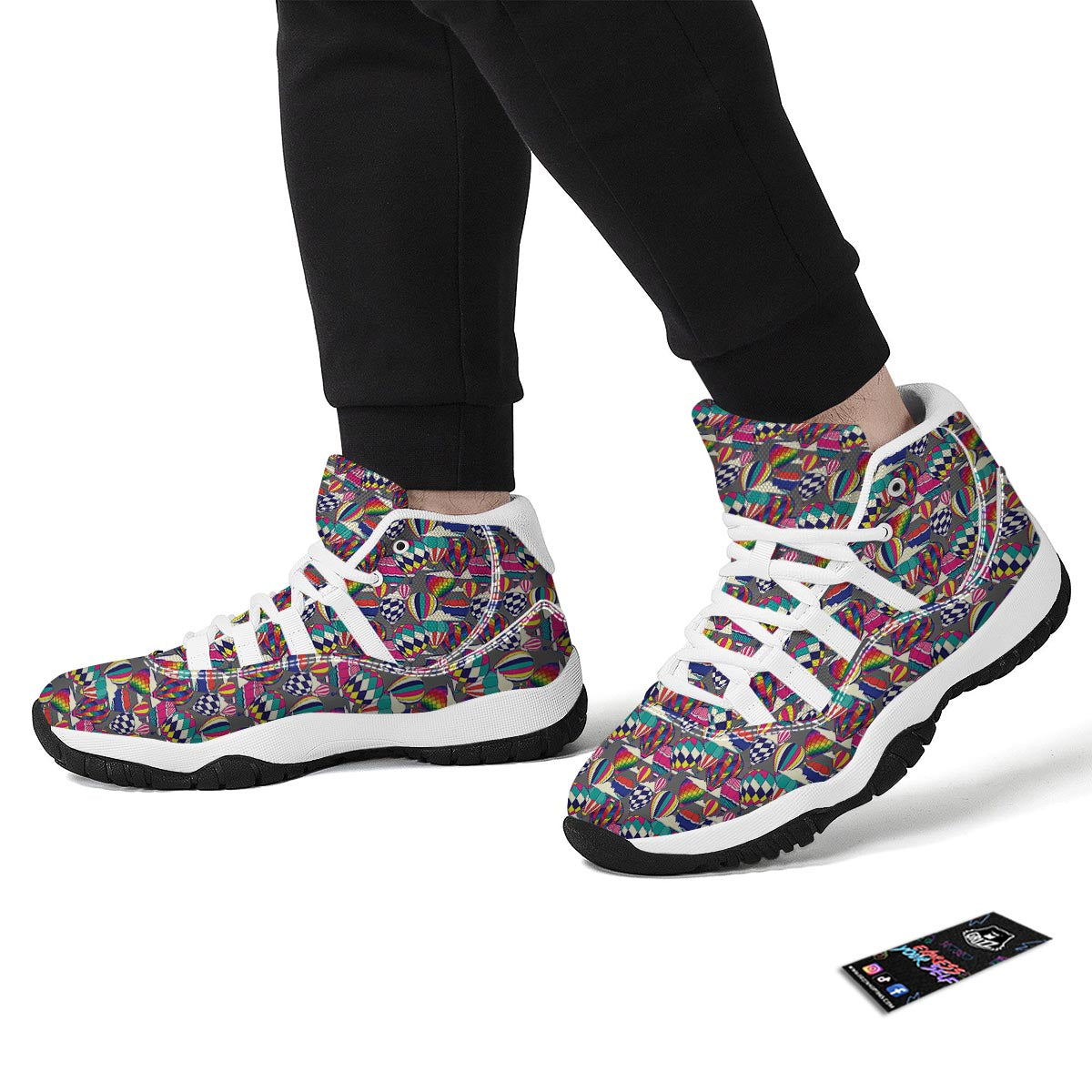 Colorful Hot Air Balloon Pattern Print White Bball Shoes-grizzshop