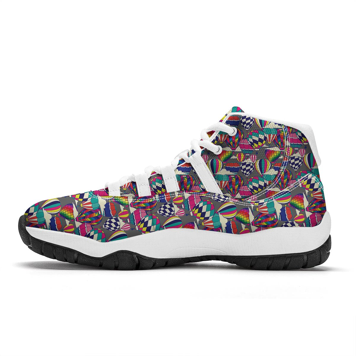 Colorful Hot Air Balloon Pattern Print White Bball Shoes-grizzshop