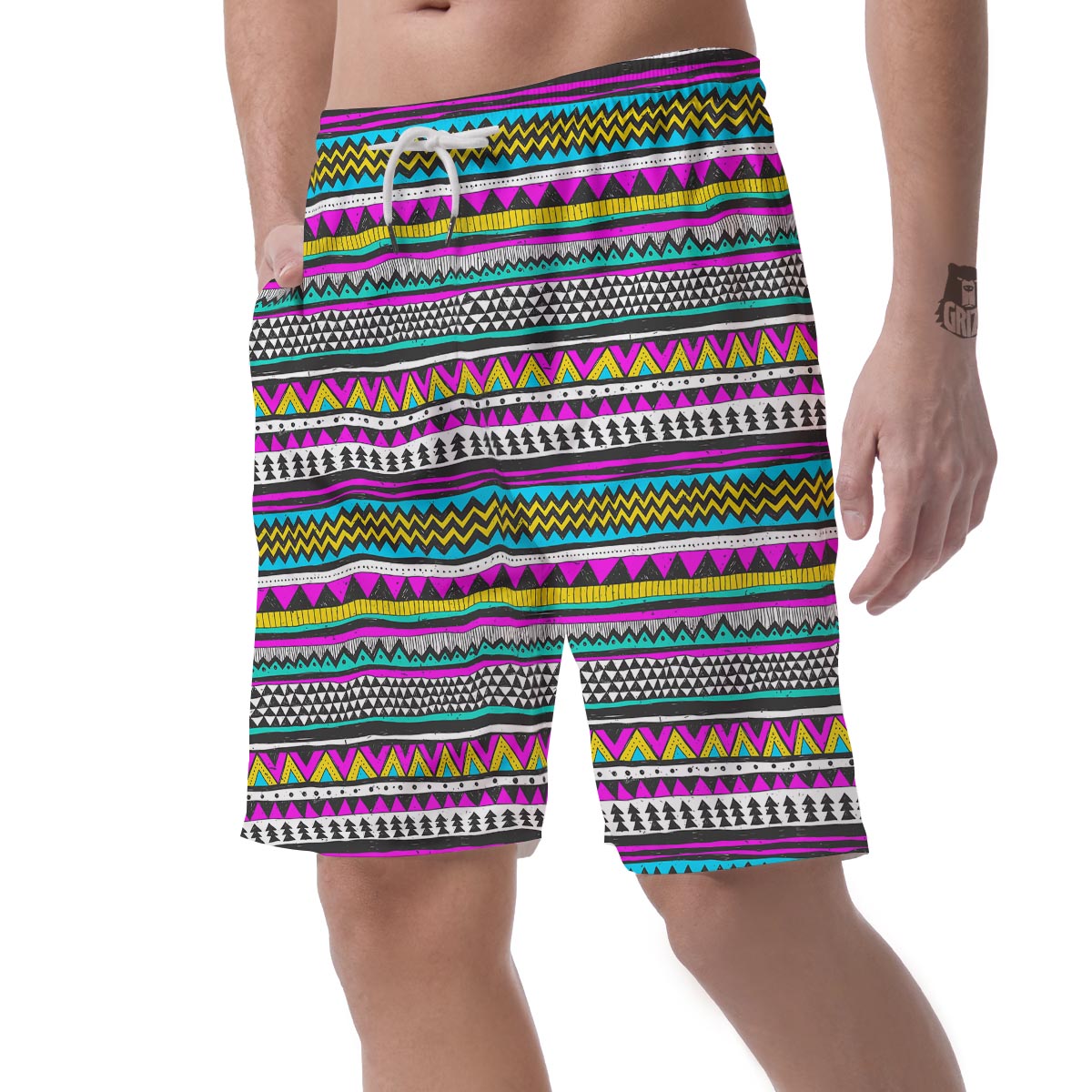 Colorful Indian Aztec Doodle Triangles Men's Shorts-grizzshop