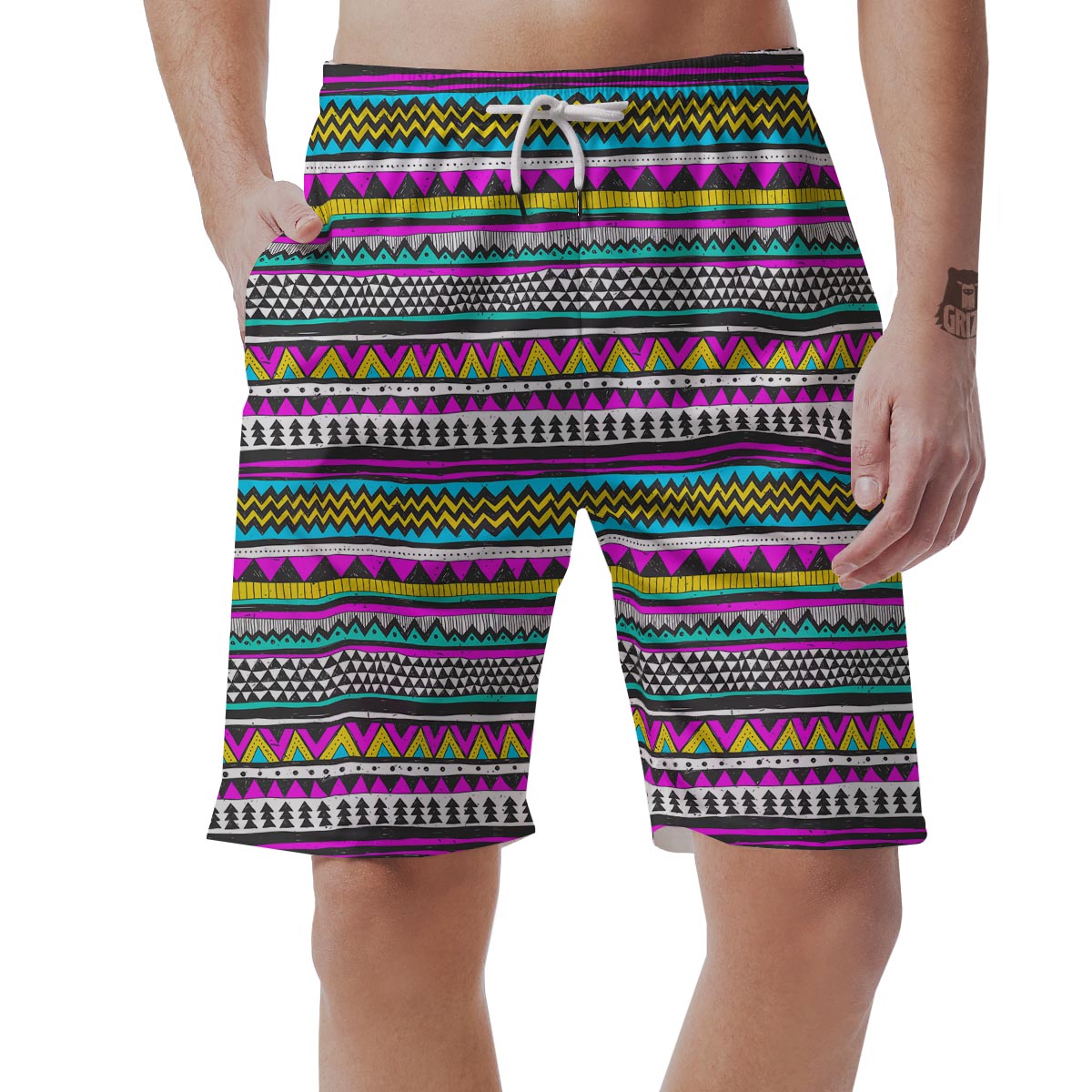 Colorful Indian Aztec Doodle Triangles Men's Shorts-grizzshop