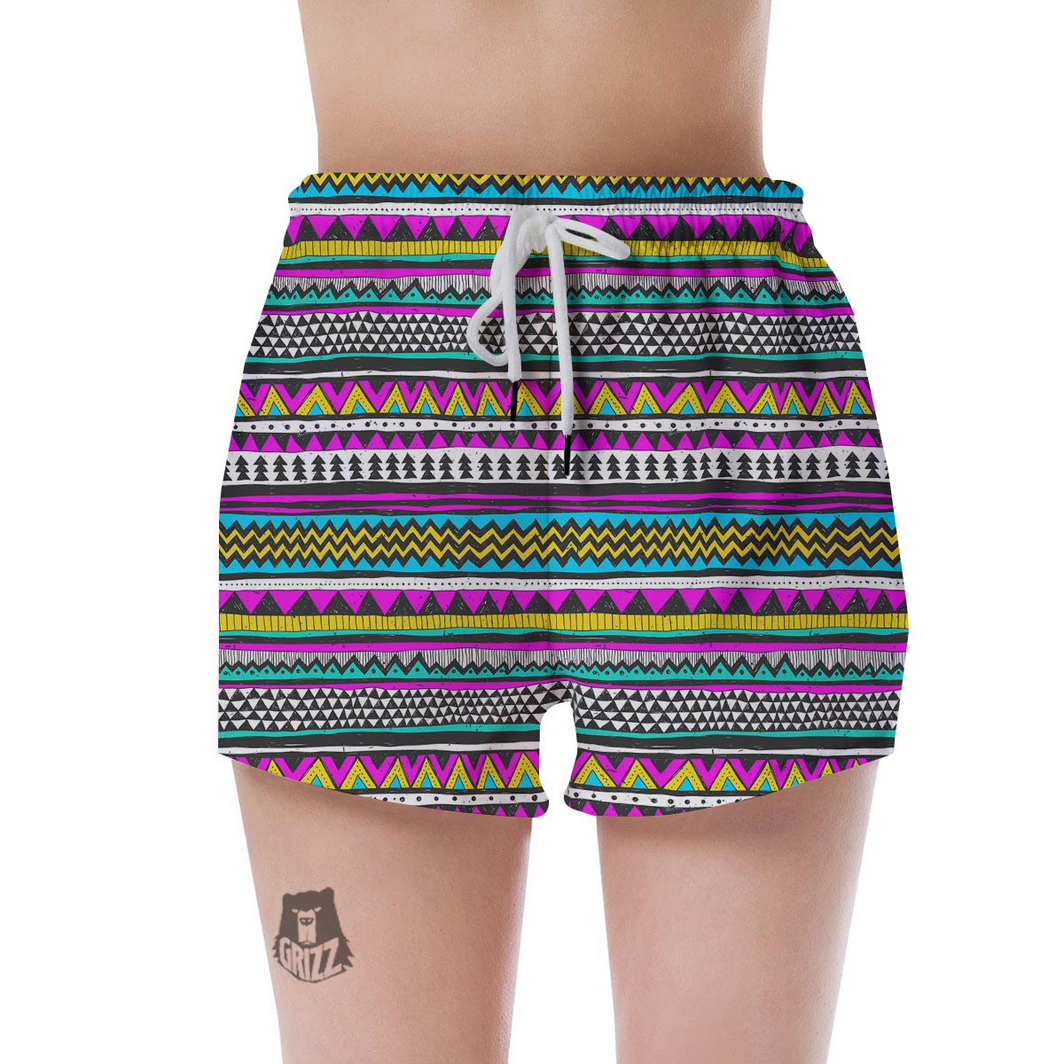 Colorful Indian Aztec Doodle Triangles Women's Shorts-grizzshop