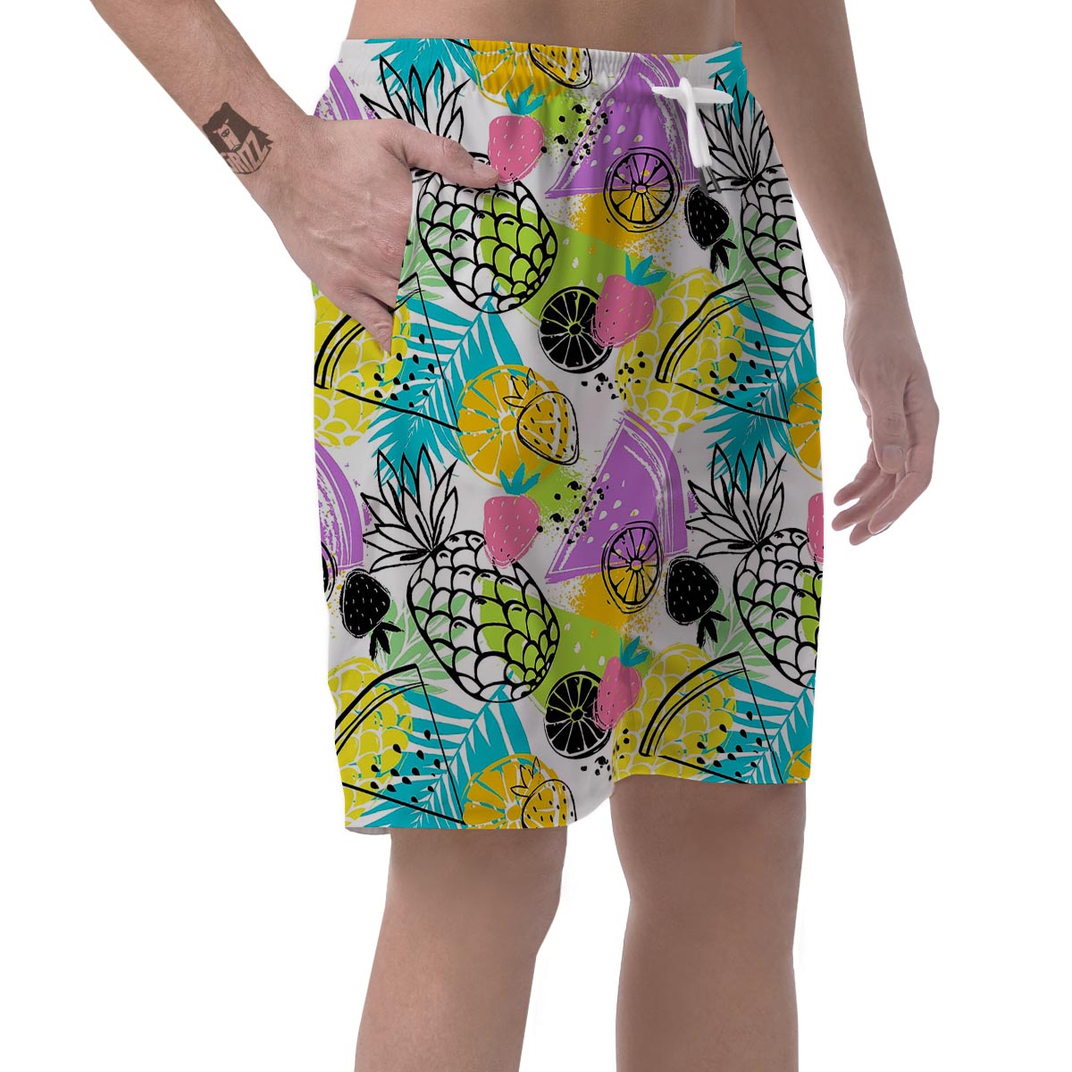 Colorful Mix Fruit Pineapple Hawaiian Print Men's Shorts-grizzshop