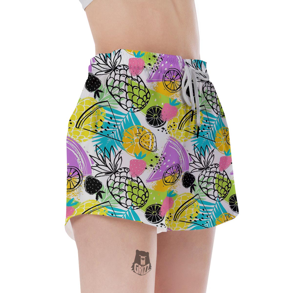 Colorful Mix Fruit Pineapple Hawaiian Print Women's Shorts-grizzshop