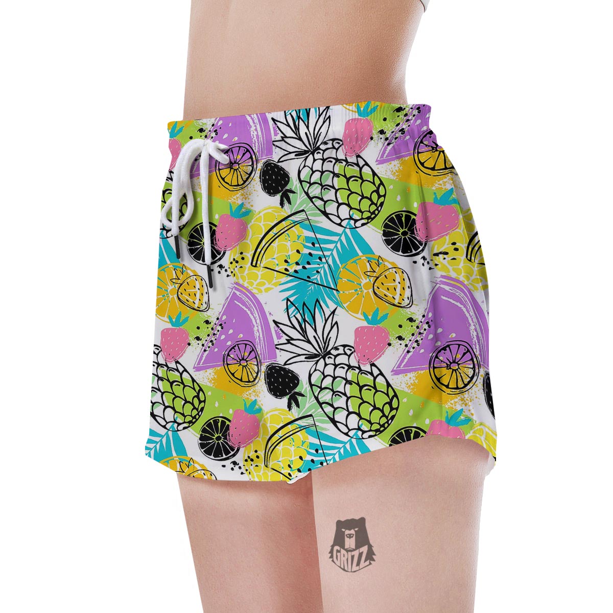 Colorful Mix Fruit Pineapple Hawaiian Print Women's Shorts-grizzshop