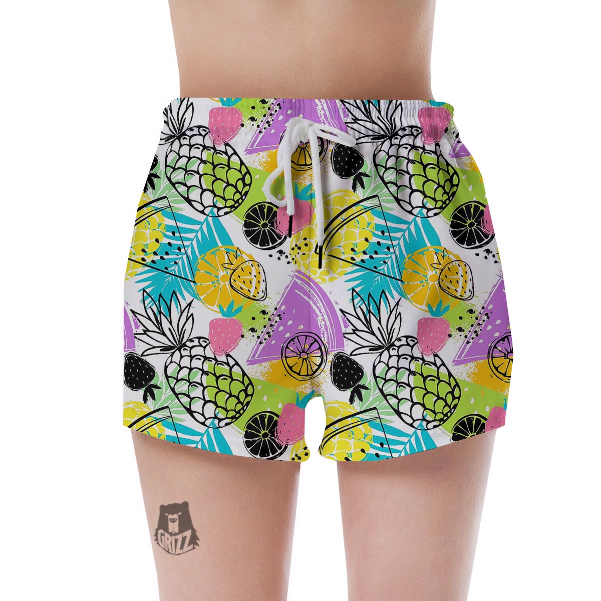Colorful Mix Fruit Pineapple Hawaiian Print Women's Shorts-grizzshop