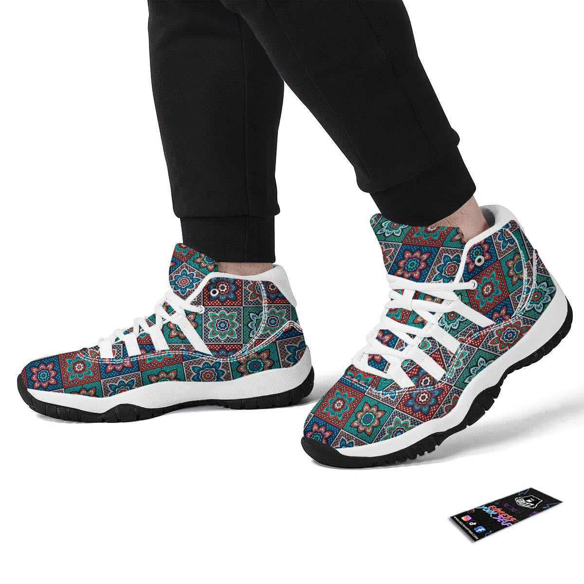 Colorful Mosaic Print Pattern White Bball Shoes-grizzshop