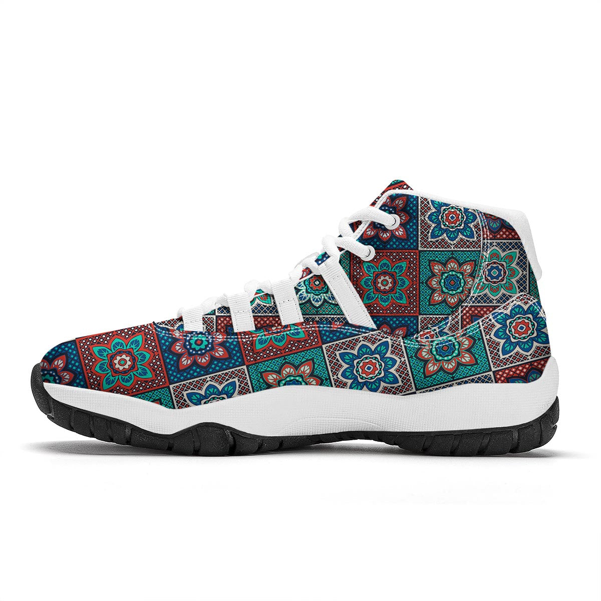 Colorful Mosaic Print Pattern White Bball Shoes-grizzshop