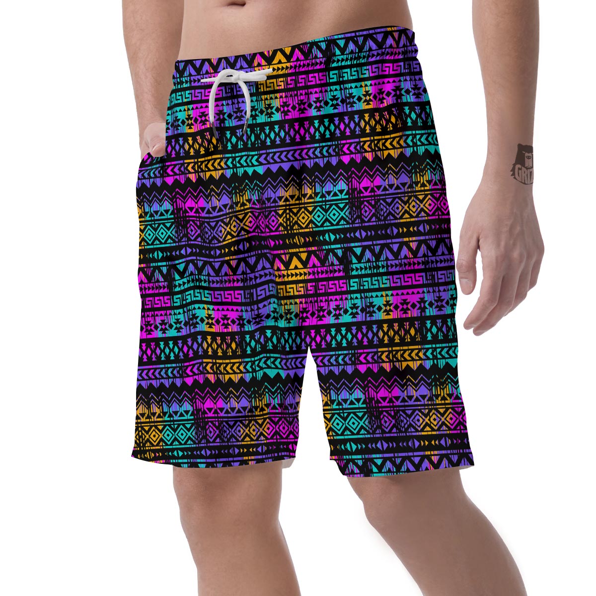 Colorful Native Aztec Geometric Men's Shorts-grizzshop