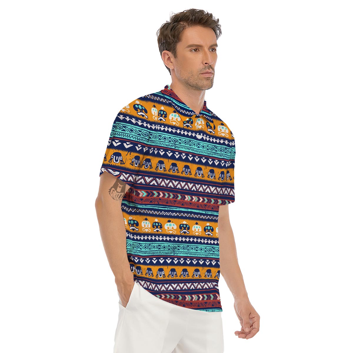 Colorful Neon Ethic Aztec Maya Print Men's Golf Shirts-grizzshop