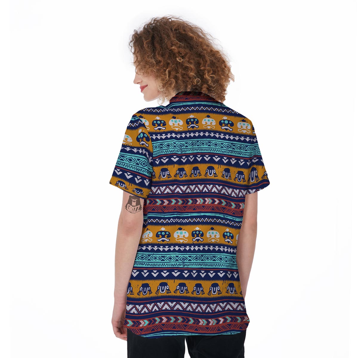 Colorful Neon Ethic Aztec Maya Print Women's Golf Shirts-grizzshop