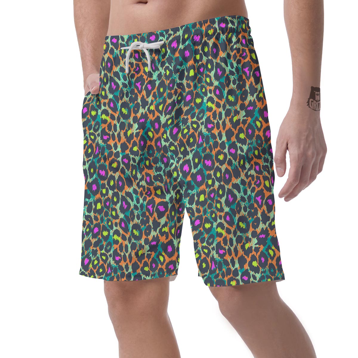 Colorful Neon Leopard Men's Shorts-grizzshop