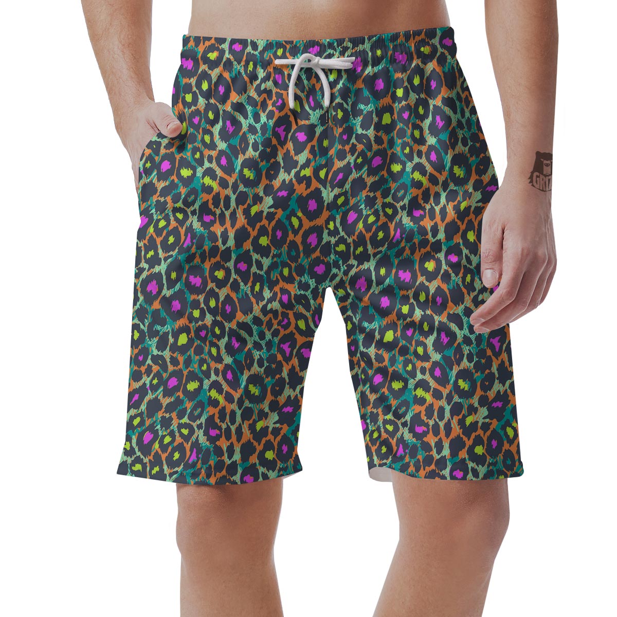 Colorful Neon Leopard Men's Shorts-grizzshop
