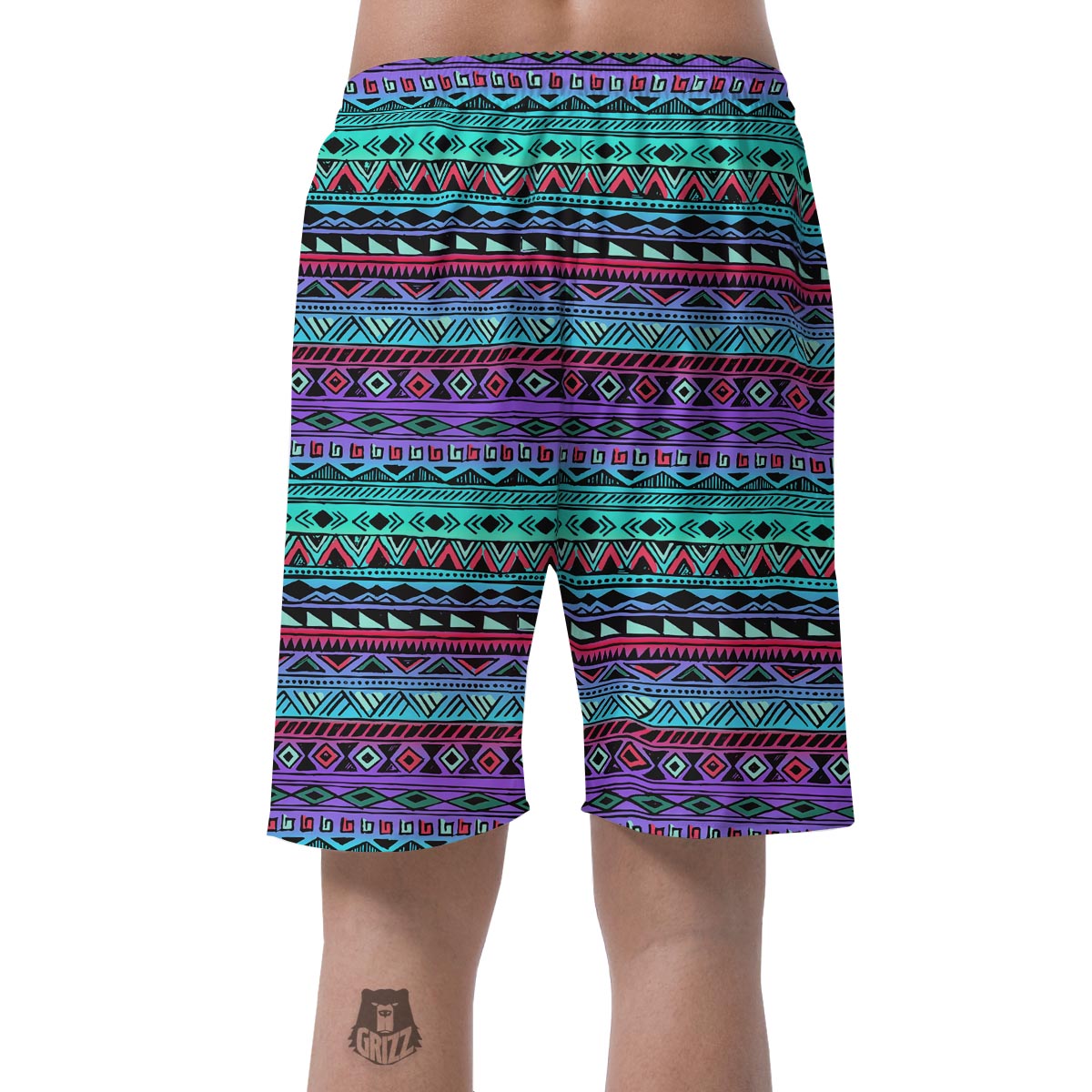 Colorful Neon Tribal Aztec Hand Drawn Men's Shorts-grizzshop
