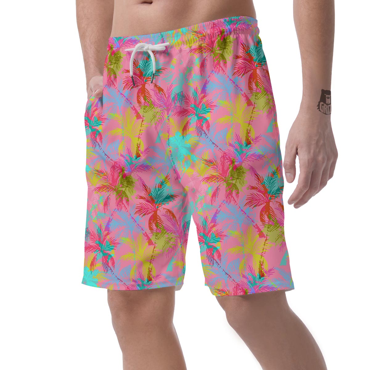 Colorful Palm Tree Hawaiian Print Men's Shorts-grizzshop