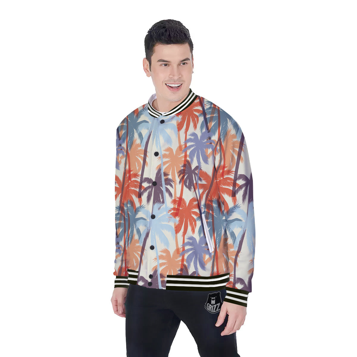 Colorful Palm Trees Print Pattern Baseball Jacket-grizzshop