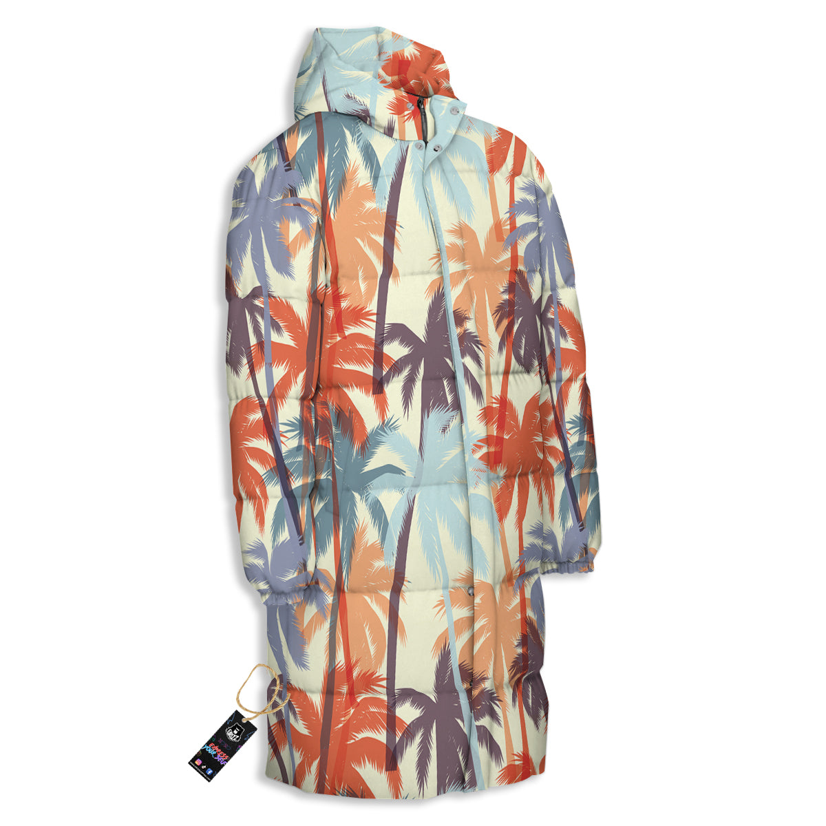 Colorful Palm Trees Print Pattern Long Down Jacket-grizzshop