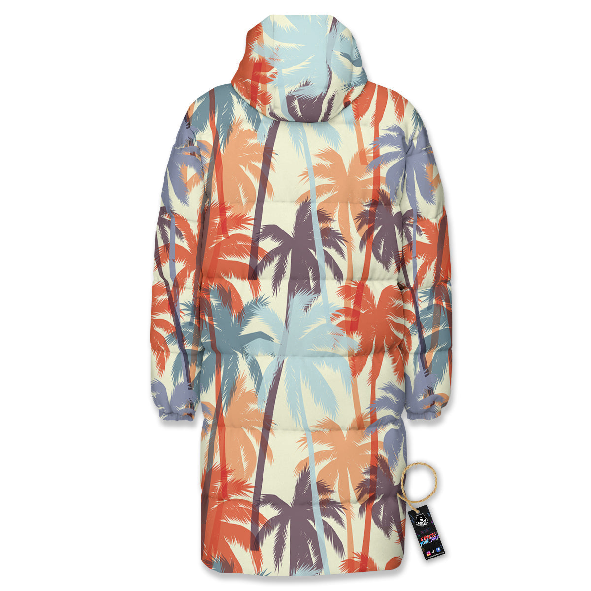 Colorful Palm Trees Print Pattern Long Down Jacket-grizzshop