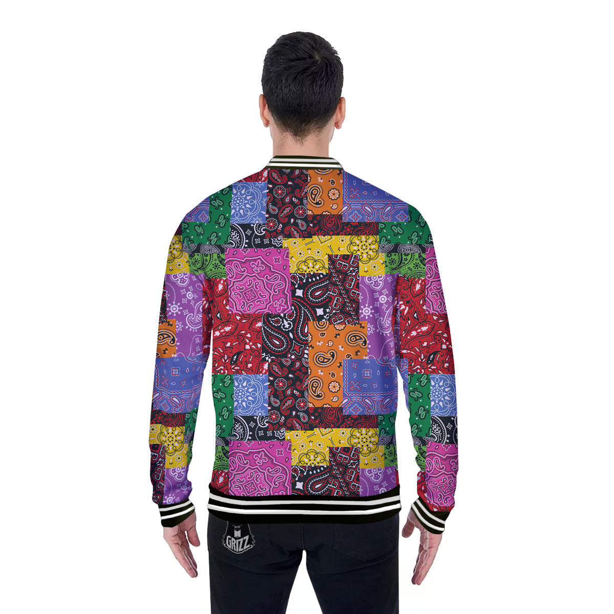 Colorful Patchwork Bandanna Print Pattern Baseball Jacket-grizzshop
