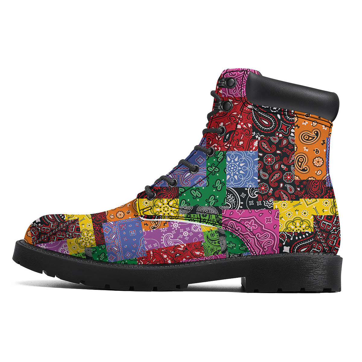 Colorful Patchwork Bandanna Print Pattern Boots-grizzshop