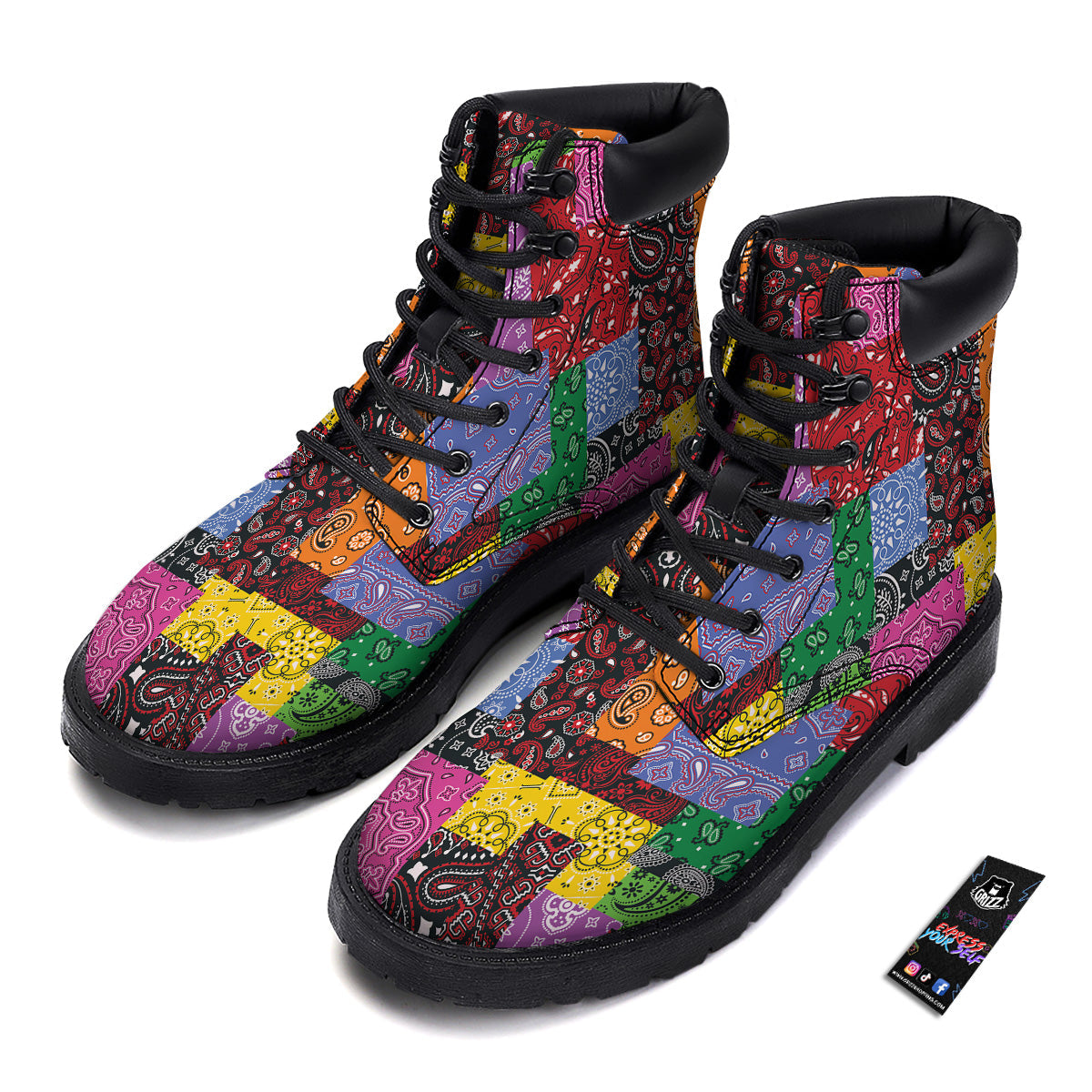 Colorful Patchwork Bandanna Print Pattern Boots-grizzshop
