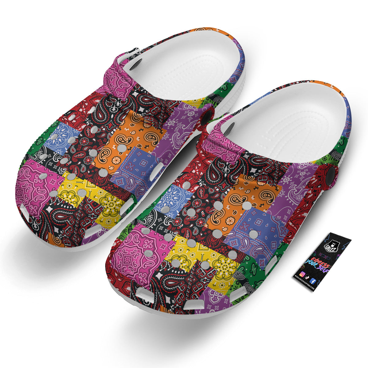 Colorful Patchwork Bandanna Print Pattern Clog-grizzshop
