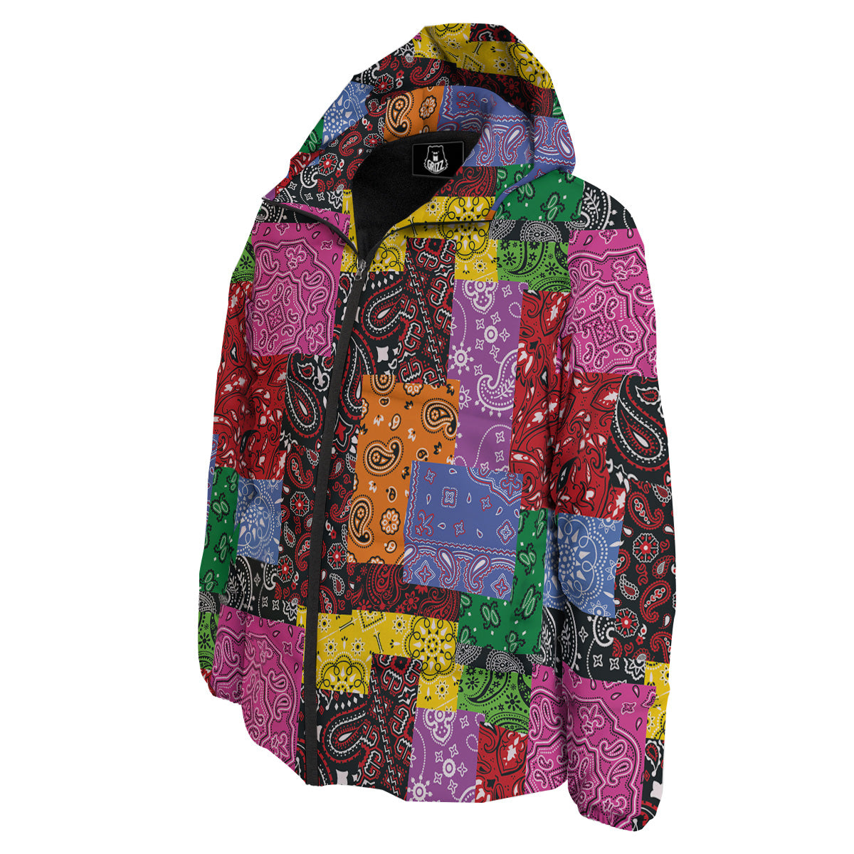 Colorful Patchwork Bandanna Print Pattern Down Jacket-grizzshop