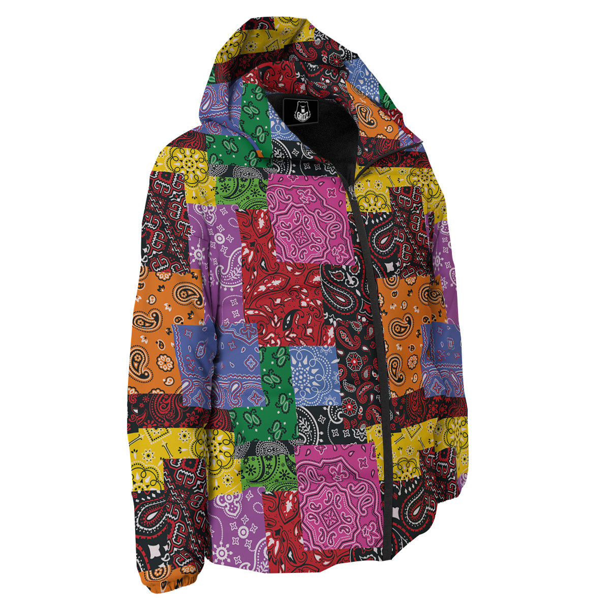 Colorful Patchwork Bandanna Print Pattern Down Jacket-grizzshop