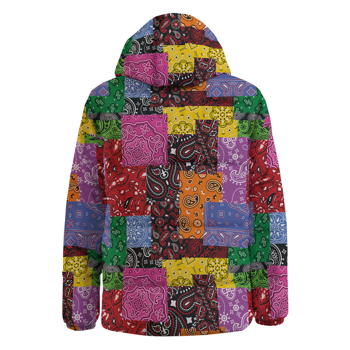 Colorful Patchwork Bandanna Print Pattern Down Jacket-grizzshop