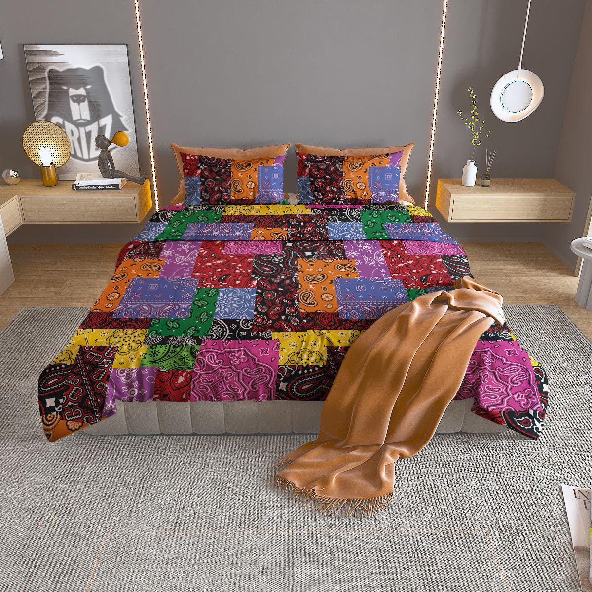 Colorful Patchwork Bandanna Print Pattern Duvet Cover Bedding Set