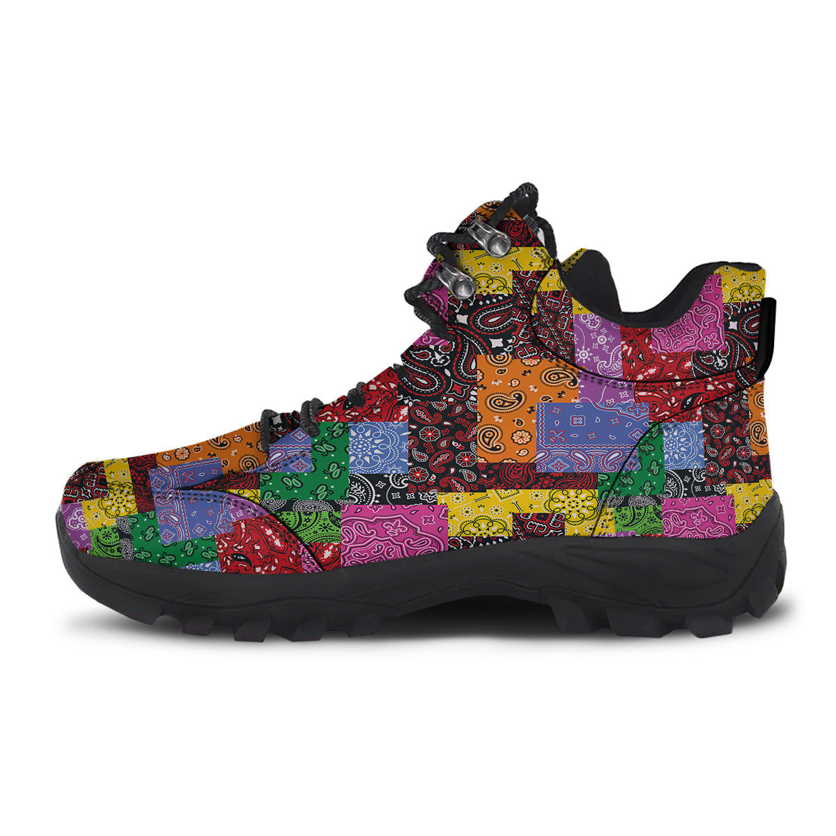 Colorful Patchwork Bandanna Print Pattern Hiking Shoes-grizzshop