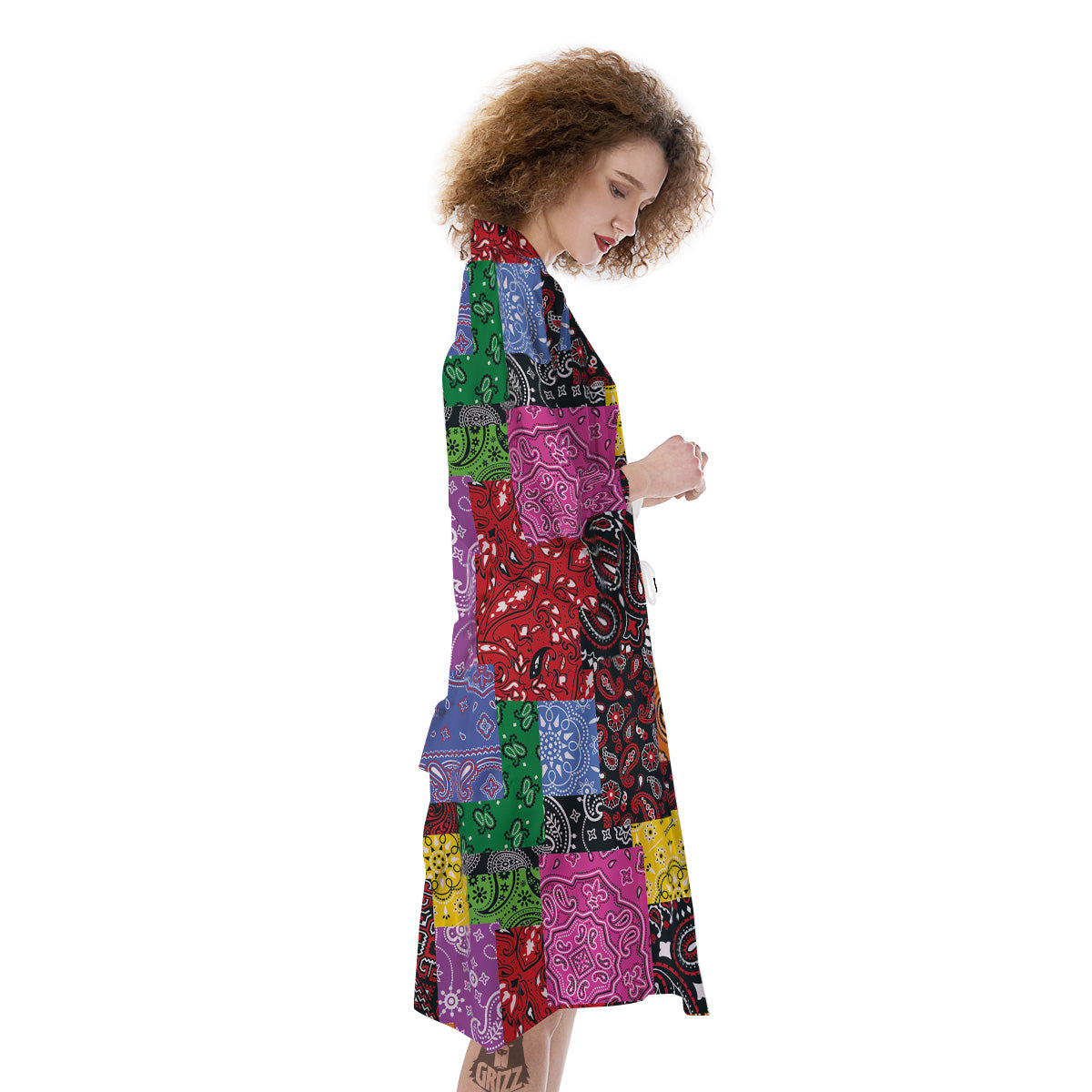 Colorful Patchwork Bandanna Print Pattern Kimono-grizzshop