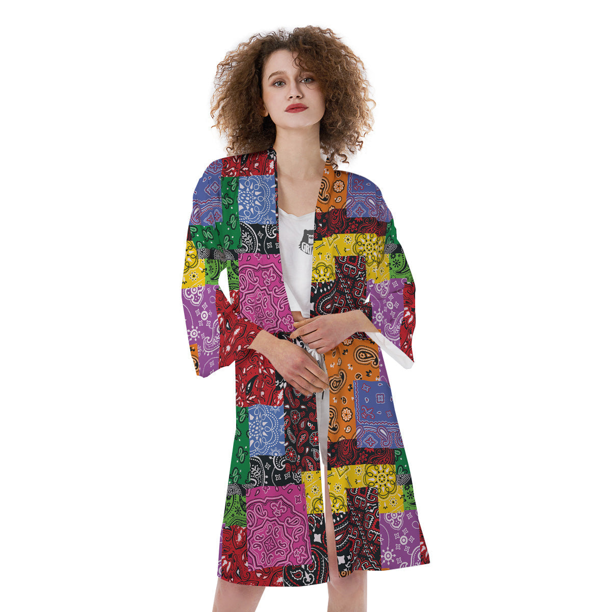 Colorful Patchwork Bandanna Print Pattern Kimono-grizzshop