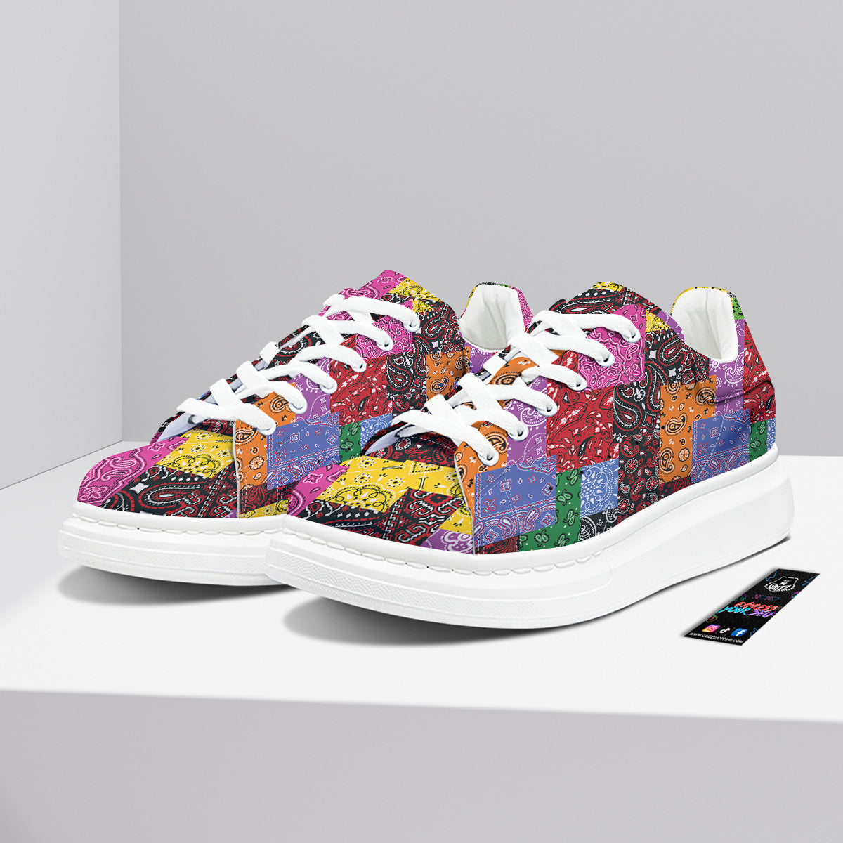 Colorful Patchwork Bandanna Print Pattern Platform Shoes-grizzshop