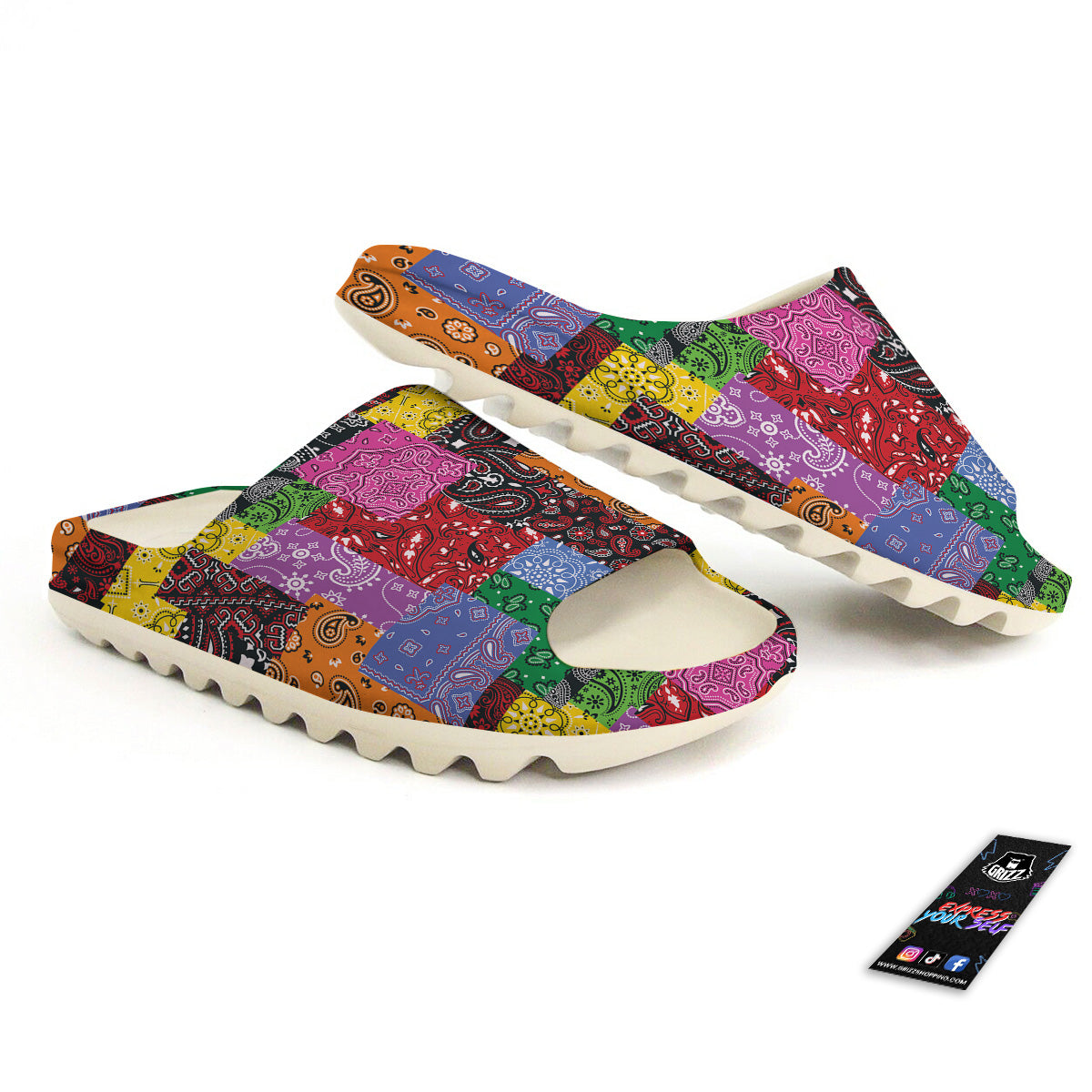 Colorful Patchwork Bandanna Print Pattern Sandals-grizzshop