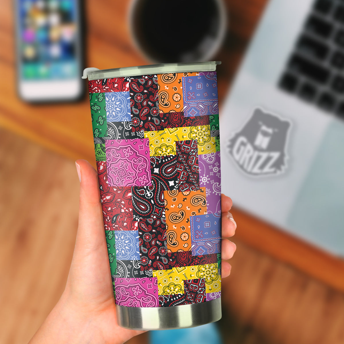 Colorful Patchwork Bandanna Print Pattern Tumbler-grizzshop