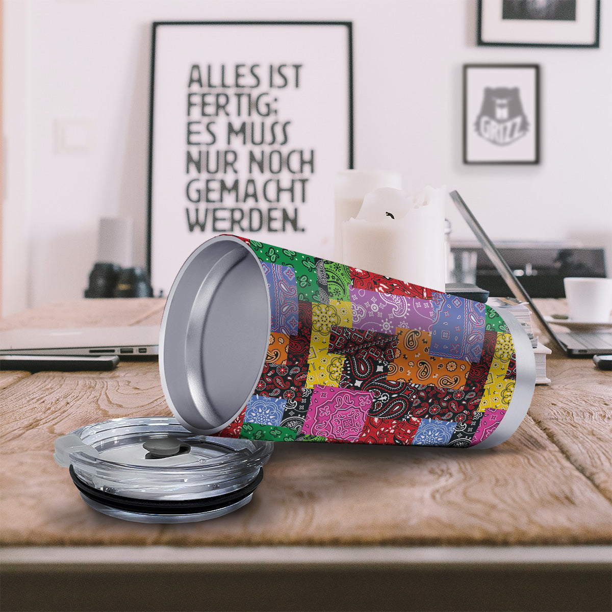 Colorful Patchwork Bandanna Print Pattern Tumbler-grizzshop