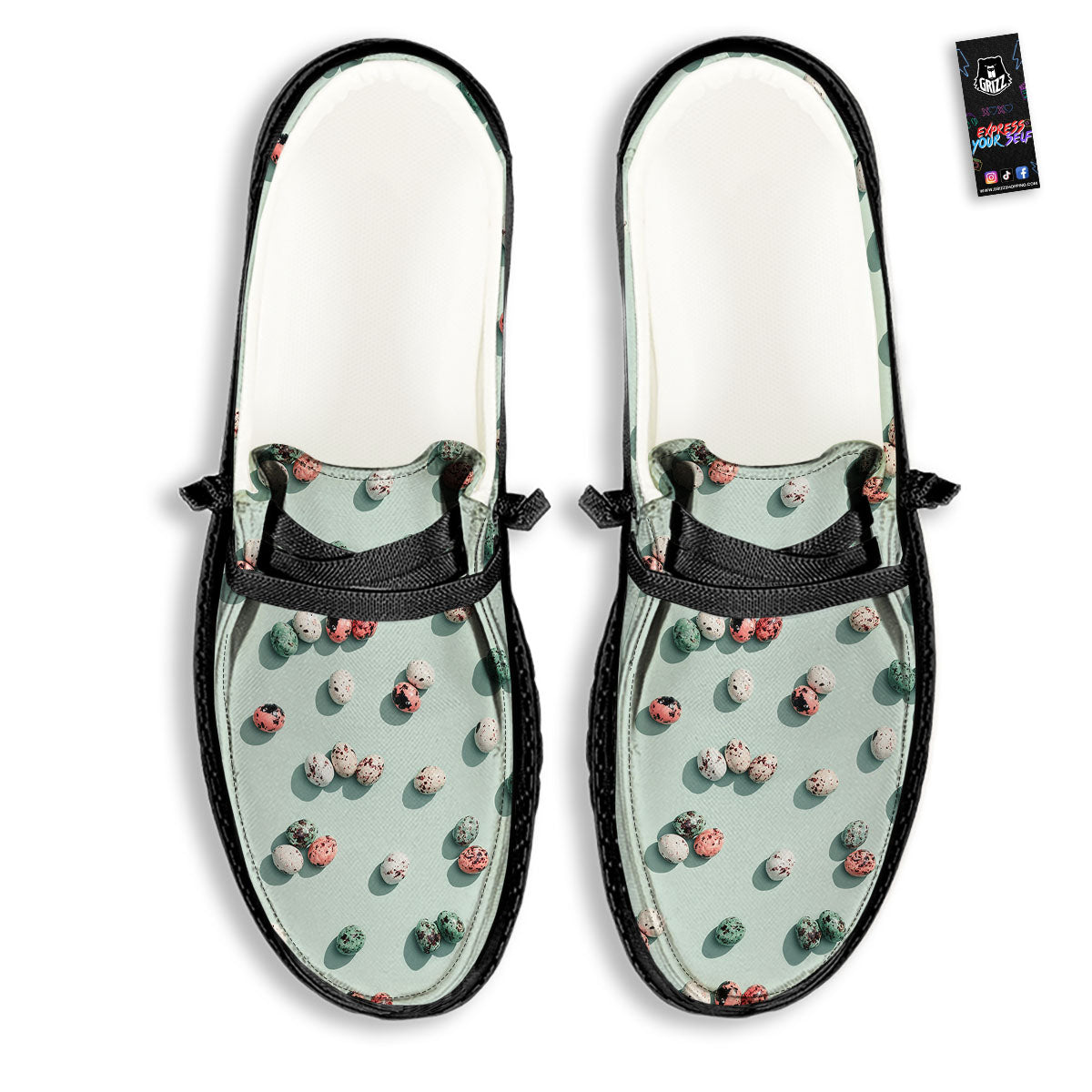 Colorful Pile Of Easter Eggs Print Pattern Black Loafers-grizzshop