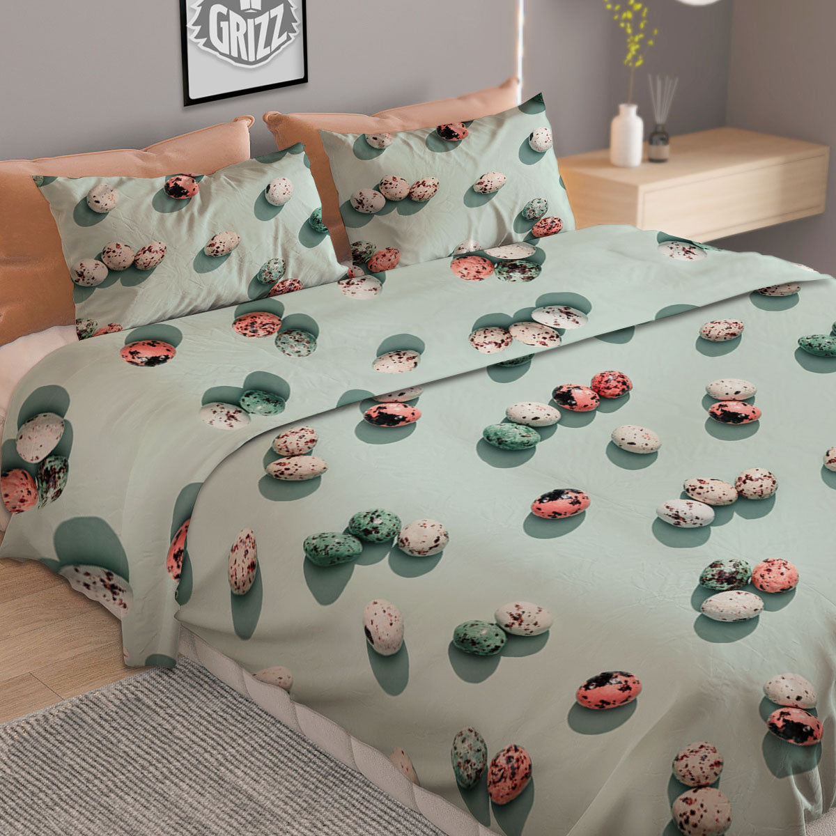 Colorful Pile Of Easter Eggs Print Pattern Duvet Cover Bedding Set