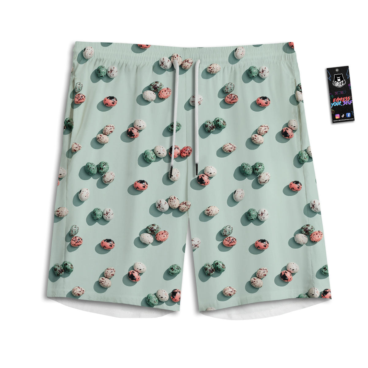 Colorful Pile Of Easter Eggs Print Pattern Men's Athletic Shorts