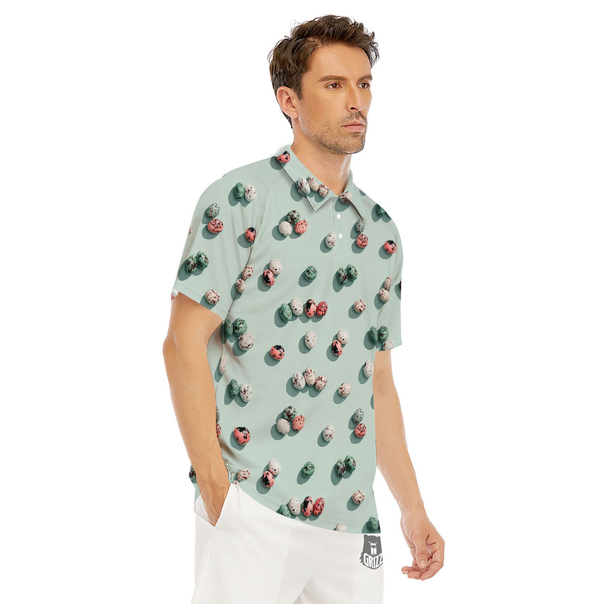 Colorful Pile Of Easter Eggs Print Pattern Men's Golf Shirts-grizzshop