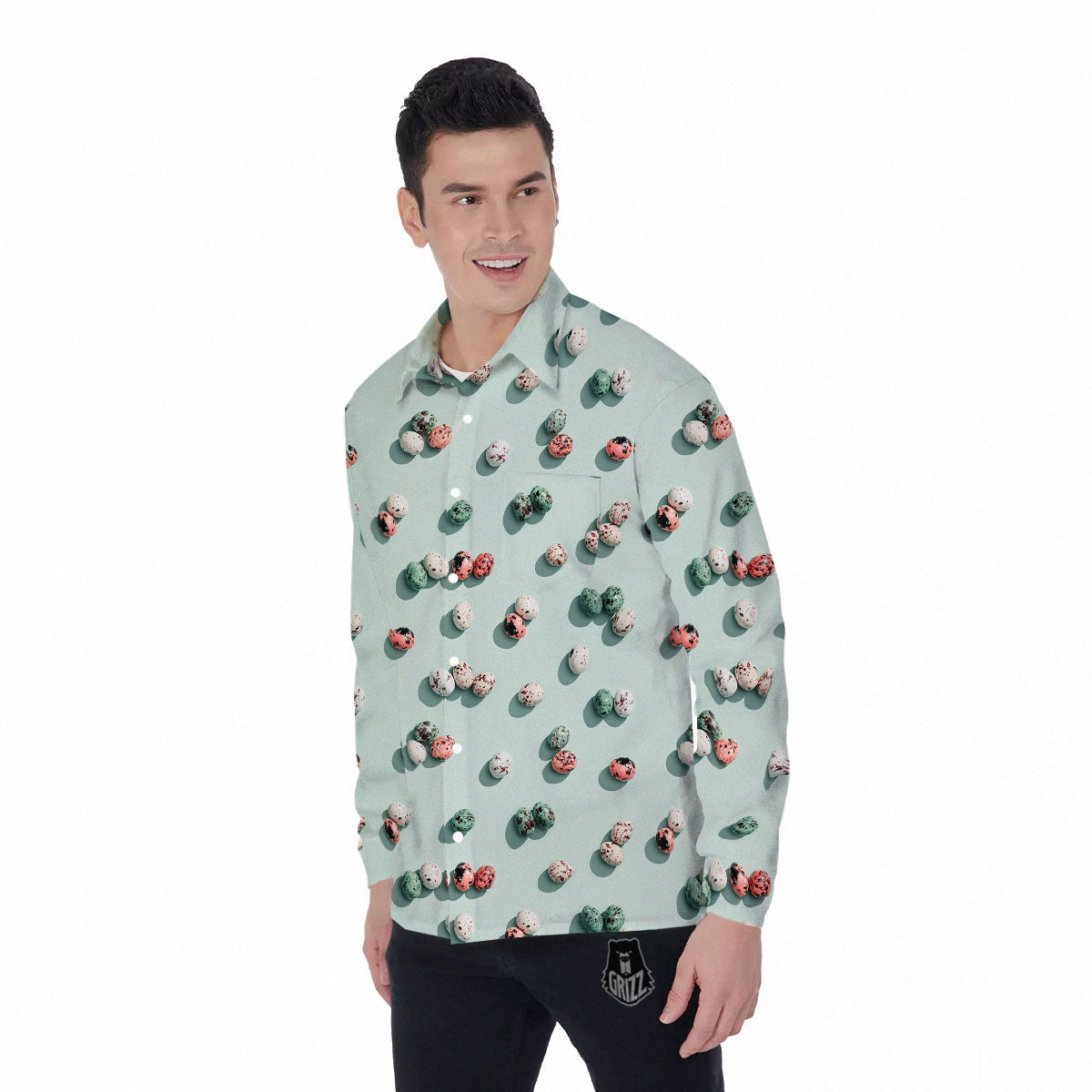 Colorful Pile Of Easter Eggs Print Pattern Men's Long Sleeve Shirts-grizzshop