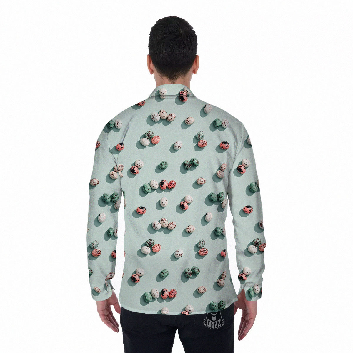 Colorful Pile Of Easter Eggs Print Pattern Men's Long Sleeve Shirts-grizzshop